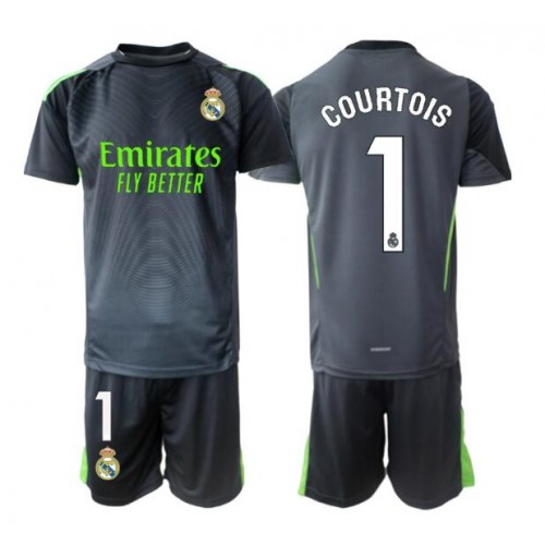 Stroje piłkarskie Real Madrid Thibaut Courtois #1 Bramkarskie Koszulka Trzeciej dla dzieci 2025-26 Krótki Rękaw (+ szorty)